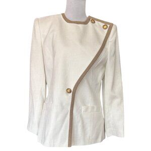 Kasper for ASL VTG white and gold button shoulder wrap blazer petite sz 10P